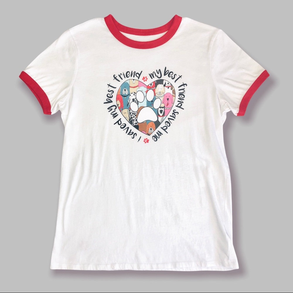 Skecher’s Bobs for Dogs I saved my best friend ringer tee size small white & red